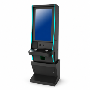 32-inch portrait upright cabinet with cyan edge lighting, custom design