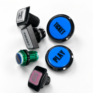 Illuminated gaming control push buttons