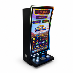 Compact 32-inch portrait screen slot machine cabinet