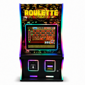 Roulette style RGB slot machine cabinet with decorative top sign