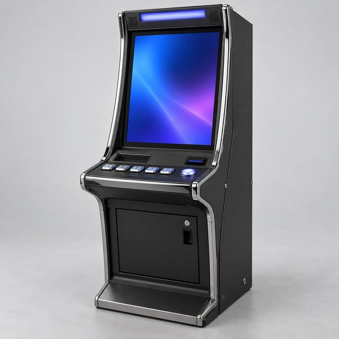 Illustrative 19-inch single screen slot machine cabinet